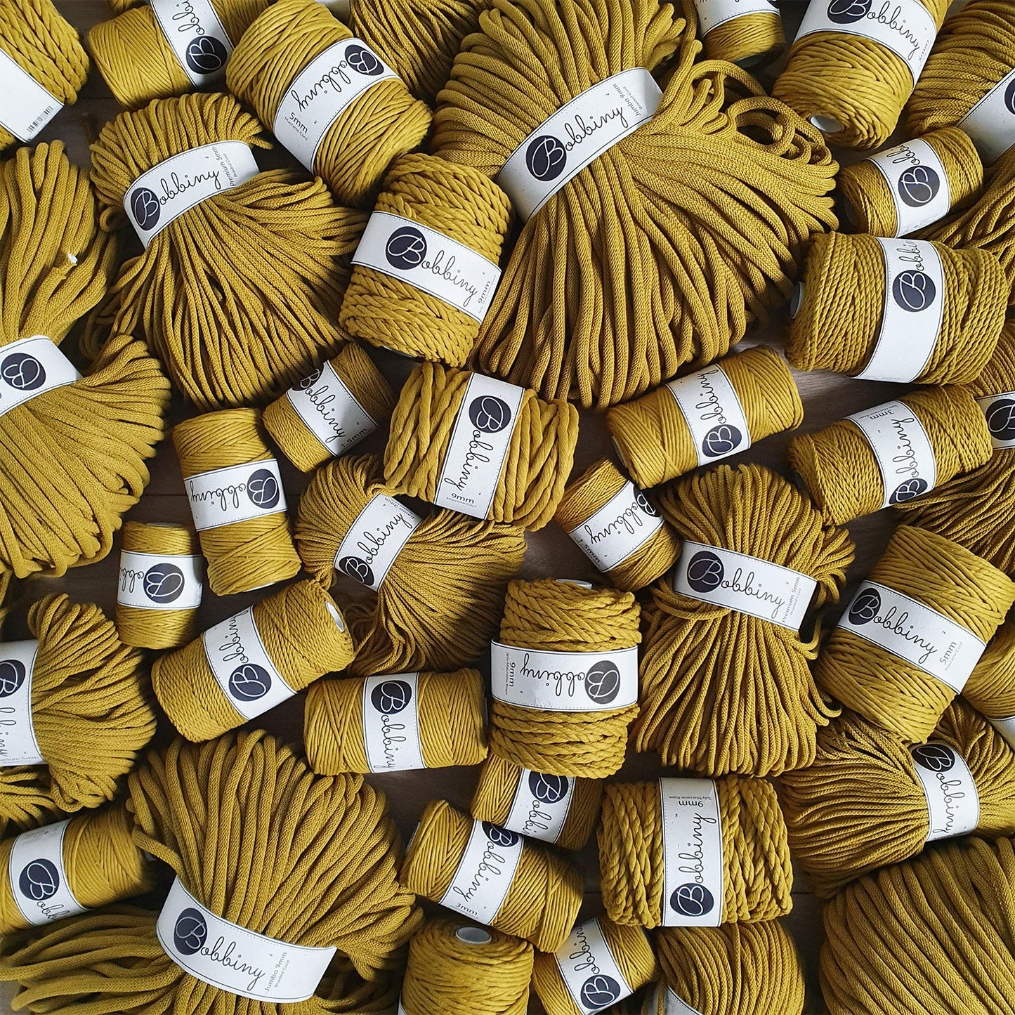 Bobbiny "Spicy Yellow" Single Twist Macrame Cord, 9mm, 5mm, 3mm, 1.5mm - BasketsandBlanketsNJ