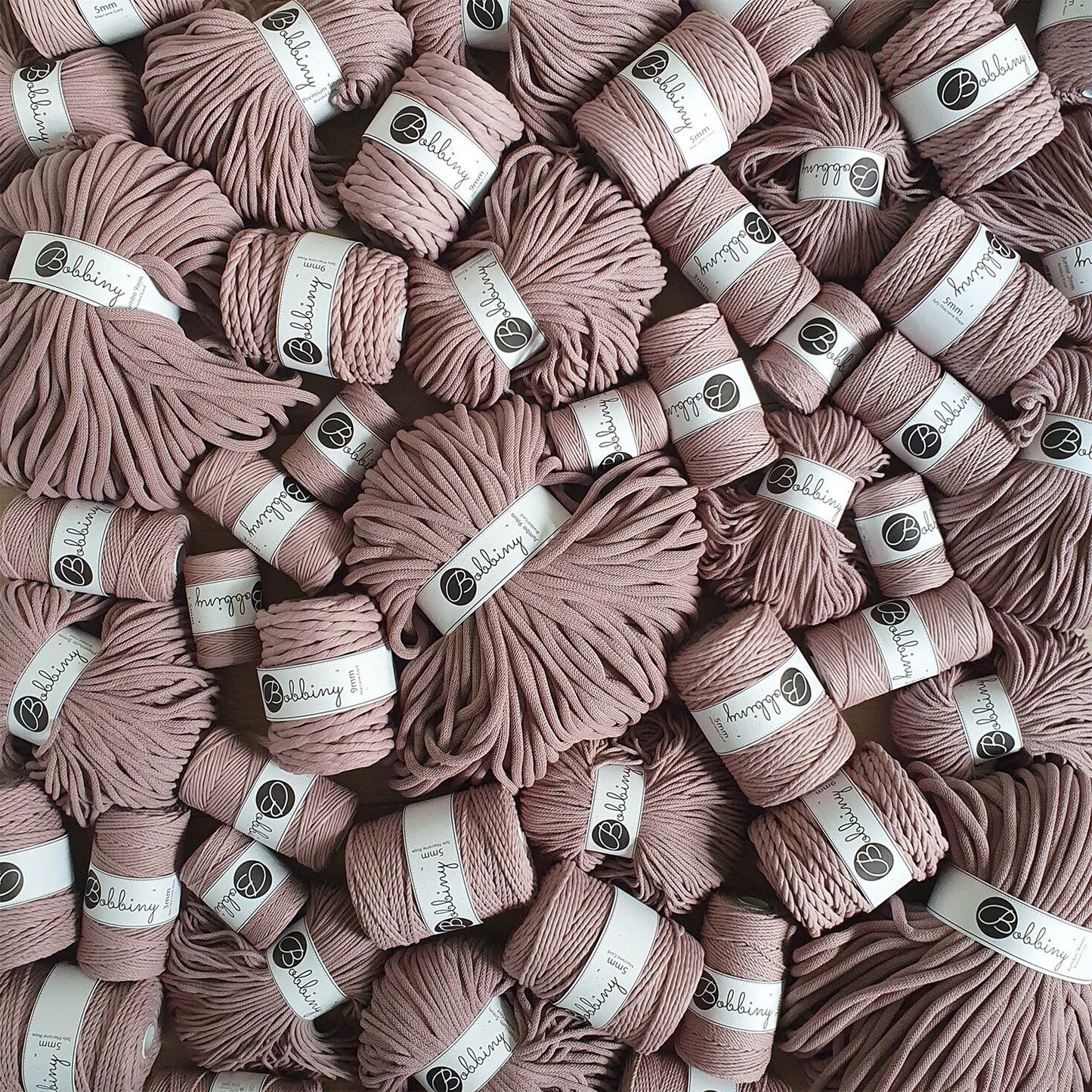 Bobbiny "Mauve" Single Twist Macrame Cord, 9mm, 5mm, 3mm, 1.5mm - BasketsandBlanketsNJ