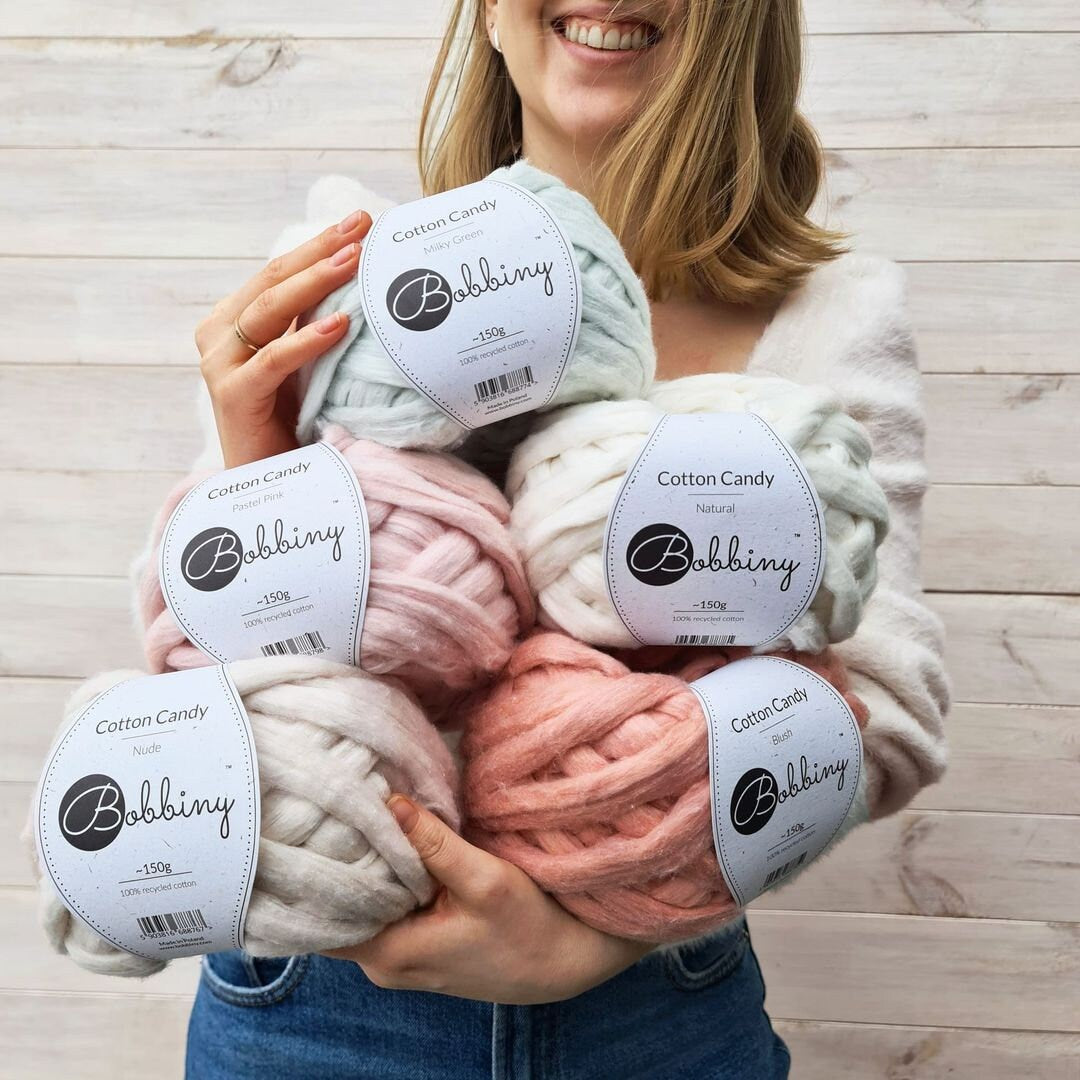 NEW! Bobbiny Cotton Candy Roving, 100 % Recycled Cotton - BasketsandBlanketsNJ