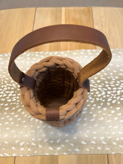 Wine bottle carrier, handmade crochet chunky wine carrier with wood bottom and genuine leather handle - BasketsandBlanketsNJ