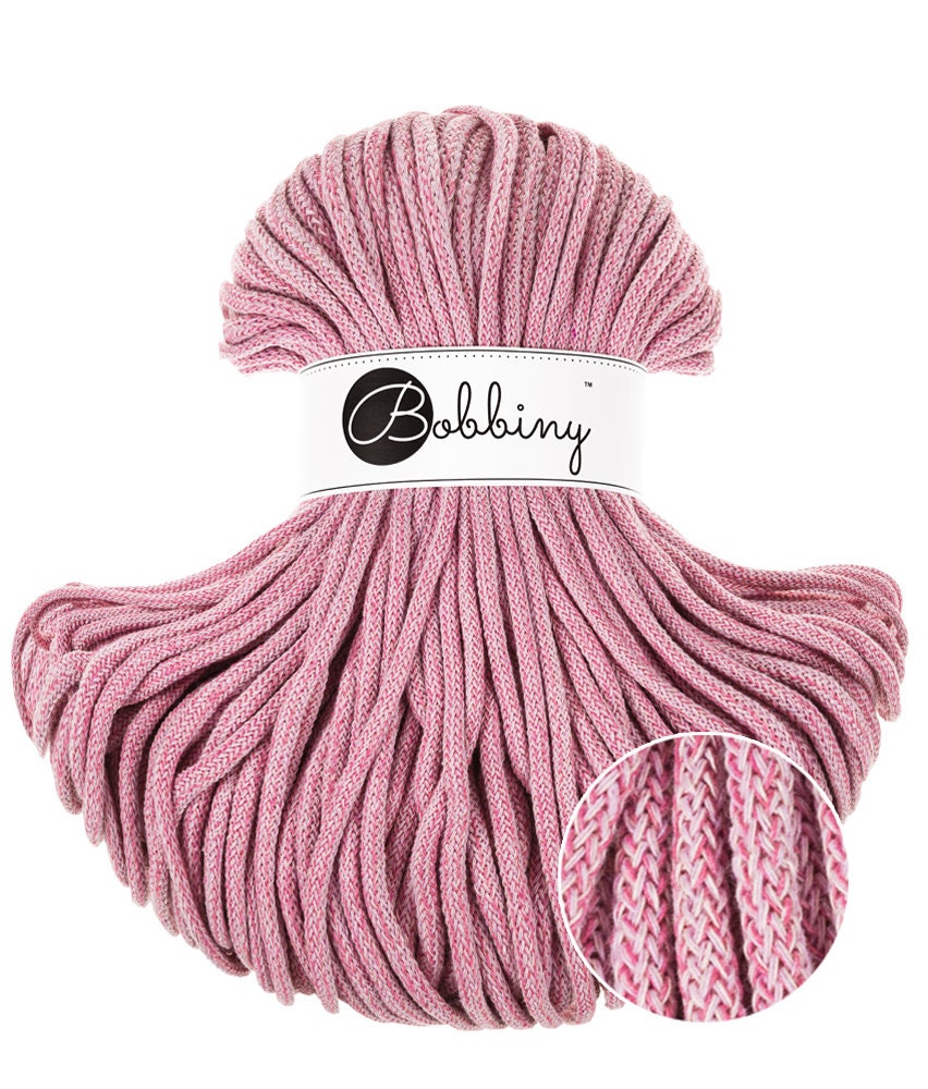 Bobbiny Braided Cord, "Raspberry Shake" 3mm, 5mm, 9mm (108 yards/100m) - BasketsandBlanketsNJ